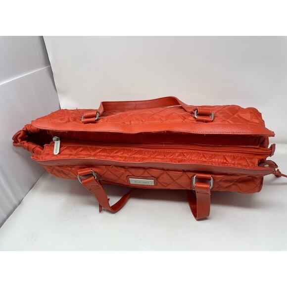 Ellen Tracy‎ Orange Quilted Weekender Bag Tote Travel Duffle Pockets Large FLAW - Picture 5 of 11